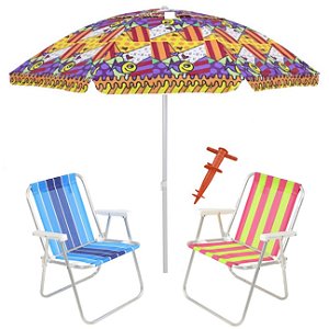 Kit Praia 2 Cadeira Alta Guarda Sol 2,2m Al-Mare Saca Areia Rosca - Belfix - Sort2