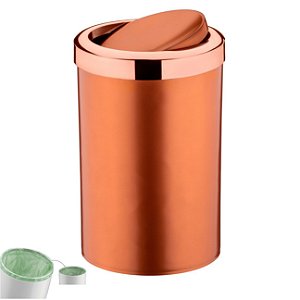 Lixeira 8 Litros Tampa Cesto De Lixo Basculante Para Cozinha Banheiro Escritório Rose Gold  - 382RG Future - Rose Gold