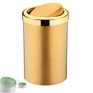 Lixeira 8 Litros Tampa Cesto De Lixo Basculante Para Cozinha Banheiro Escritório Dourado - 382DD Future - Dourado
