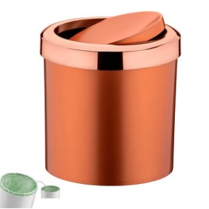 Lixeira 5 Litros Tampa Cesto De Lixo Basculante Para Cozinha Banheiro Escritório Rose Gold - 352RG Future - Rose Gold