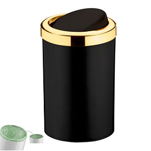 Lixeira 8 Litros Tampa Cesto De Lixo Basculante Para Cozinha Banheiro Escritório Dourado - 1220PTD Future - Preto