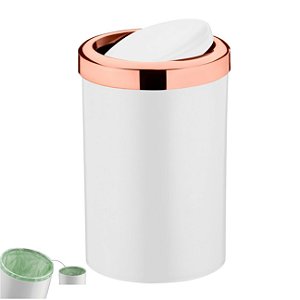 Lixeira 8 Litros Tampa Cesto De Lixo Basculante Para Cozinha Banheiro Escritório Rose Gold - 1220BCR Future - Branco