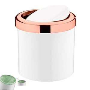 Lixeira 5 Litros Tampa Cesto De Lixo Basculante Para Cozinha Banheiro Escritório Rose Gold - 1215BCR  Future - Branco