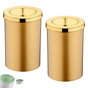Kit 2 Lixeira 8 Litros Tampa Cesto De Lixo Dourado Para Cozinha Banheiro Escritório - Future - Dourado