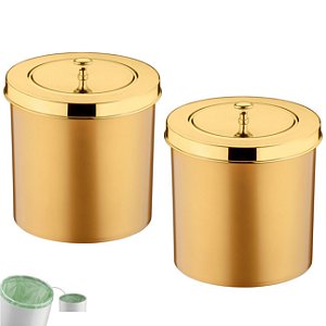 Kit 2 Lixeira 5 Litros Tampa Cesto De Lixo Dourado Para Banheiro Pia Cozinha- Future - Dourado
