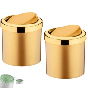 Kit 2 Lixeira 5 Litros Tampa Cesto De Lixo Basculante Para Cozinha Banheiro Escritório Dourado - Future - Dourado