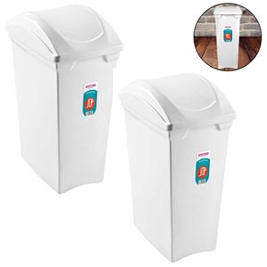 Kit 2 Lixeira 40 Litros Com Tampa Basculante Cesto Lixo Cozinha Banheiro Escritório - SR64/1 Sanremo - Branco