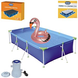 Kit Piscina Premium 3700 Litros Capa Forro Filtro 2200L/h Boia Cisne Rosa - Mor - 220V