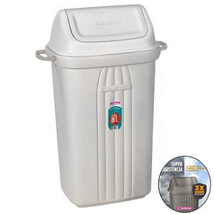 Lixeira 60 Litros Plástico Tampa Basculante Cesto De Lixo Com Alças Áreas Externas Cozinha - 284 Sanremo - Branco