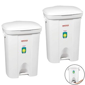 Kit 2 Lixeira Plástica 36 Litros Com Pedal Cesto De Lixo Escritório Banheiro Cozinha - Sanremo - Branco