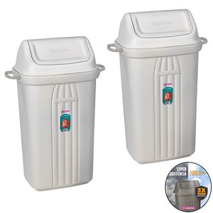 Kit 2 Lixeira 60 Litros Plástico Tampa Basculante Cesto De Lixo Com Alças Áreas Externas Cozinha - Sanremo - Branco