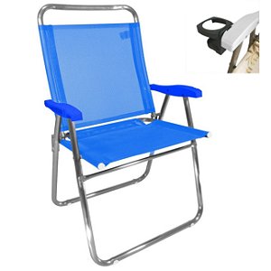 Cadeira De Praia King Oversize Alumínio Até 140Kg Porta Copos Térmico Lata Isopor Dobrável - Zaka - Azul