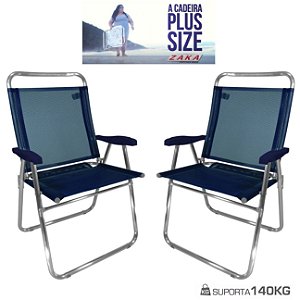 Kit 2 Cadeira De Praia King Oversize Alumínio Até 140Kg Camping - Zaka - Azul Marinho