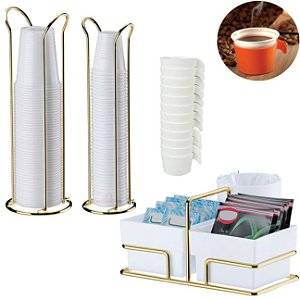 Kit Porta Copos Descartável De Mesa Café Chá Água 50/80/200ml Suporte Porta Sachês Dourado - Future