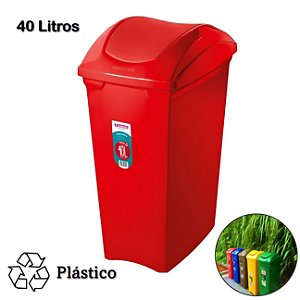 Lixeira 40 Litros Seletiva Vermelha Para Plástico Cesto De Lixo Tampa Basculante - SR64/22 Sanremo - Vermelho