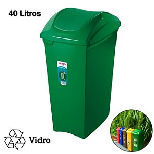 Lixeira 40 Litros Seletiva Verde Para Vidro Cesto De Lixo Tampa Basculante - SR64/24 Sanremo - Verde