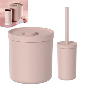 Kit Lixeira 6 Litros e Porta Escova Sanitária Rosa Fosco Banheiro Bold - KTE 132 Ou - Rosa