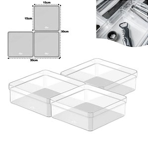 Kit 3 Organizador De Gaveta Armário Quadrado Modular Plástico Multiuso Porta Utensílios Natural - Ou