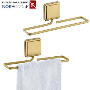 Kit 2 Suporte Porta Toalha Toalheiro 25cm Banheiro Adesivo Dupla Face Dourado - Future - Dourado