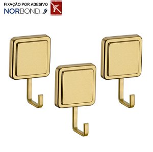 Kit 3 Cabide Gancho Multiuso Para Toalha Objetos Banheiro Adesivo Dupla Face Dourado - Future - Dourado