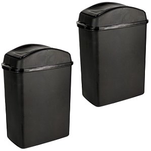 Kit 2 Lixeira 8,8 Litros Com Tampa Cesto De Lixo Basculante Plástica Cozinha Banheiro - Sanremo - Preta