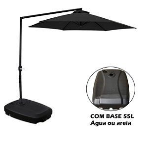 Kit Ombrelone Suspenso 3 Metros Aço Veneza Com Base Plástica 55L - Belfix - Preto