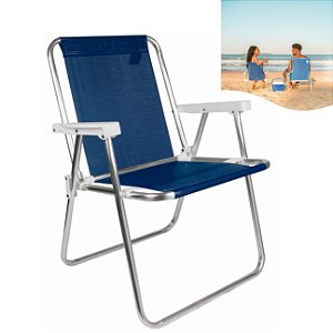 Cadeira Alta Sannet Em Alumínio Para Praia Camping Piscina Azul Marinho - 002238 Mor