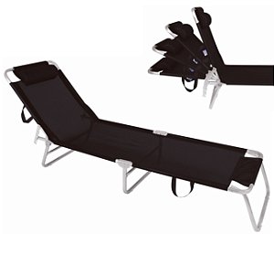 Cadeira Espreguiçadeira 4 Posições Em Alumínio Para Jardim Praia Piscina Preta - 002705 Mor