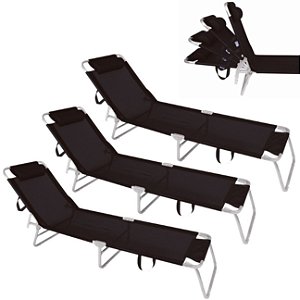 Kit 3 Cadeira Espreguiçadeira 4 Posições Em Alumínio Para Jardim Praia Piscina Preta - Mor