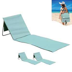 Kit 3 Espreguiçadeira Dobrável De Praia Piscina Com Alça Bolso 160x55cm - Tobee - Azul Claro