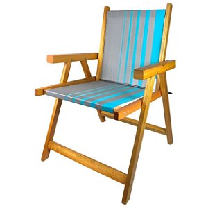 Cadeira De Madeira Dobrável Para Lazer Jardim Praia Piscina Camping Azul Com Cinza - AMZ