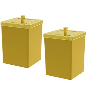 Kit 2 Lixeira Quadrada 6,5 Litros Cesto De Lixo Dourado Para Banheiro Pia Cozinha - Future