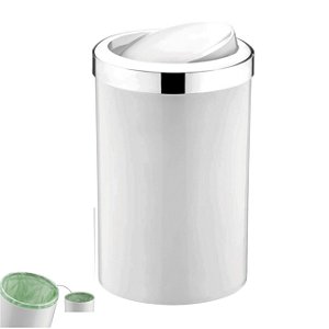 Lixeira 8L Cesto Lixo Plástico Para Cozinha Banheiro Escritório Branco Cromado - 1220BCC Future