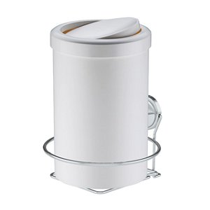 Kit Lixeira 8 Litros Basculante Com Suporte Adesivo Para Cozinha Banheiro Branco Cromado - Future