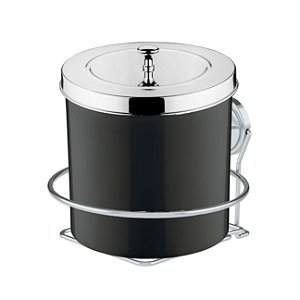 Kit Lixeira 5 Litros Com Suporte Adesivo Para Banheiro Cozinha Preto Cromado - Future