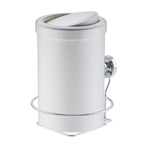 Kit Lixeira 8 Litros Basculante Com Suporte De Ventosa Para Cozinha Banheiro Branco Cromado - Future