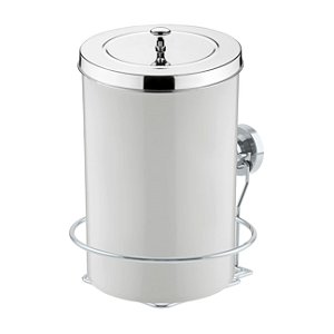 Kit Lixeira 8 Litros Com Suporte De Ventosa Para Banheiro Cozinha Branco Cromado - Future