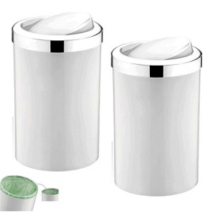 Kit 2 Lixeira 8L Cesto Lixo Plástico Para Cozinha Banheiro Escritório Branco Cromado - Future