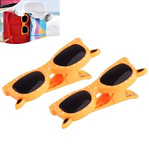 Kit 2 Prendedores De Toalha Modelo Óculos Clip Laranja Para Cadeira De Praia Varal - AMZ