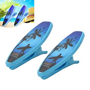 Kit 2 Prendedores De Toalha Modelo Prancha Surf Clip Azul Para Cadeira De Praia Varal - AMZ