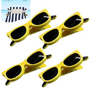 Kit 4 Prendedores De Toalha Modelo Óculos Clip Amarelo Para Cadeira De Praia Varal - AMZ