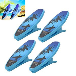 Kit 4 Prendedores De Toalha Modelo Prancha Surf Clip Azul Para Cadeira De Praia Varal - AMZ