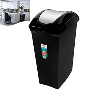 Lixeira 40 Litros Com Tampa Basculante Cesto De Lixo Para Cozinha Banheiro Escritório Preto - SR64 Sanremo