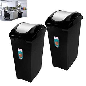 Kit 2 Lixeira 40 Litros Com Tampa Basculante Cesto De Lixo Para Cozinha Banheiro Escritório Preto - Sanremo