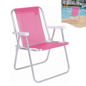 Cadeira Alta Sannet Em Alumínio Para Praia Camping Piscina Jardim Rosa - 2061 Mor