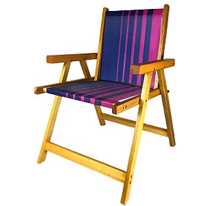 Cadeira De Madeira Dobrável Para Lazer Jardim Praia Piscina Camping Rosa/Marinho  - AMZ