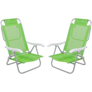 Kit 2 Cadeira Reclinável Sunny 6 Posições Em Alumíno Para Praia Piscina Camping Verde - Belfix