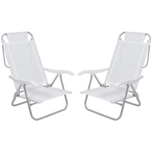 Kit 2 Cadeira Reclinável Sunny 6 Posições Em Alumíno Para Praia Piscina Camping Branca - Belfix