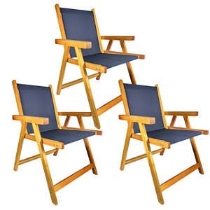 Kit 3 Cadeira De Madeira Dobrável Para Jardim Varanda Área Externa Camping Azul Marinho - AMZ