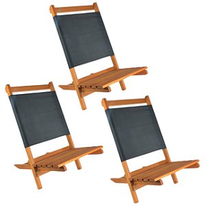 Kit 3 Espreguiçadeira De Madeira Para Piscina Jardim Varanda Área Externa Camping Preto - AMZ